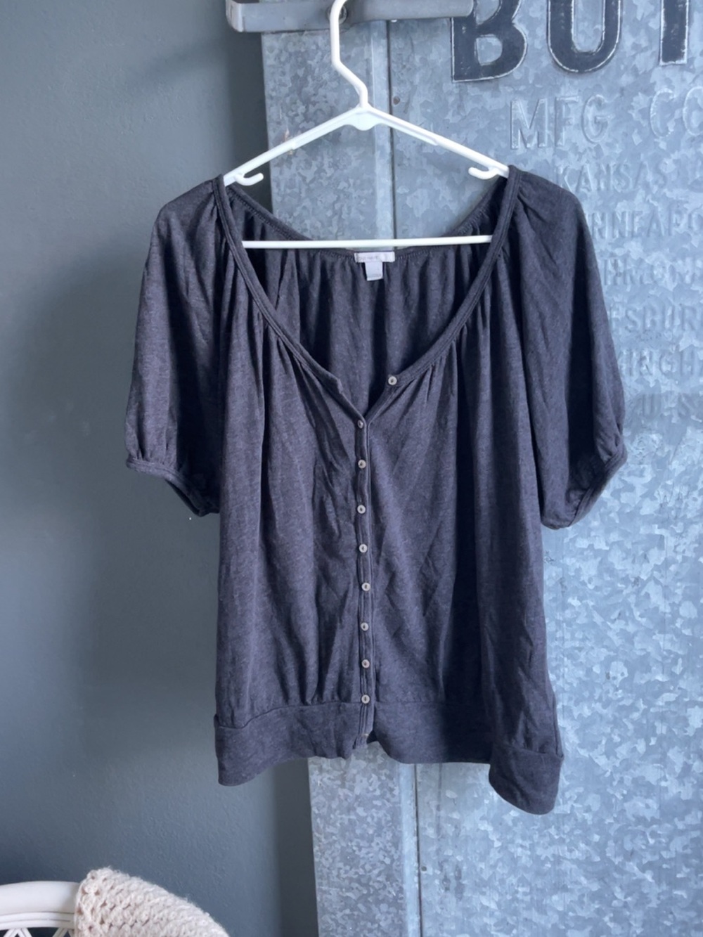 Women’s Black Button-Front Short Sleeve Top